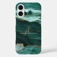 Turquoise Blauwgroen Agate Gold Glitter Script Mon