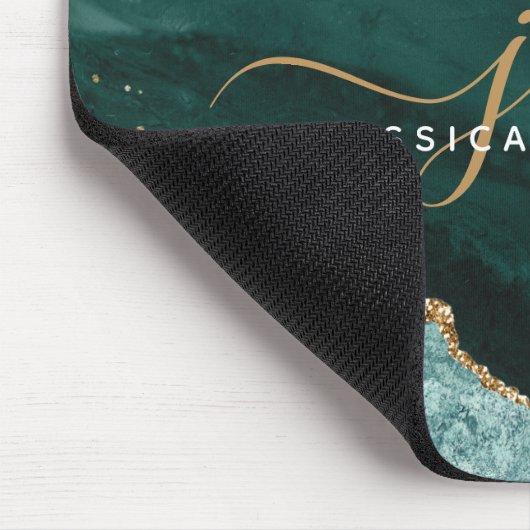 Turquoise Blauwgroen Agate Gold Glitter Script Mon Muismat (Hoek)