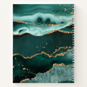 Turquoise Blauwgroen Agate Gold Glitter Script Mon Notitieboek (Achterkant)