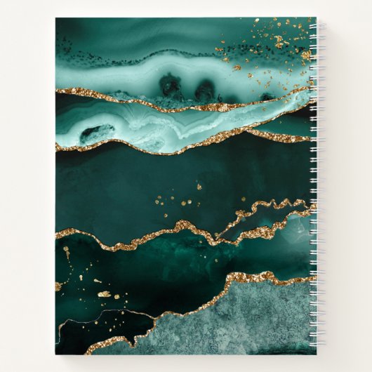 Turquoise Blauwgroen Agate Gold Glitter Script Mon Notitieboek (Achterkant)