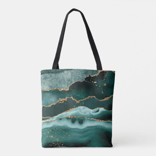 Turquoise Blauwgroen Agate Gold Glitter Script Mon Tote Bag (Achterkant)