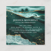 Turquoise Blauwgroen Agate Gold Glitter Script Mon Vierkante Visitekaartje (Achterkant)