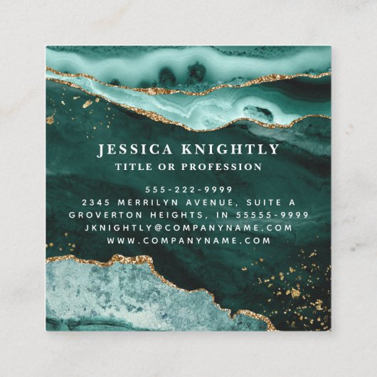 Turquoise Blauwgroen Agate Gold Glitter Script Mon Vierkante Visitekaartje (Achterkant)