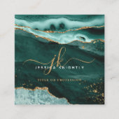 Turquoise Blauwgroen Agate Gold Glitter Script Mon Vierkante Visitekaartje (Voorkant)