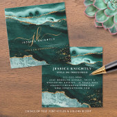 Turquoise Blauwgroen Agate Gold Glitter Script Mon Vierkante Visitekaartje