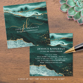 Turquoise Blauwgroen Agate Gold Glitter Script Mon Vierkante Visitekaartje