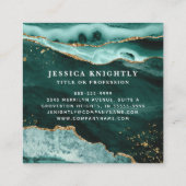 Turquoise Blauwgroen Agate Gold Glitter Script Mon Vierkante Visitekaartje (Achterkant)