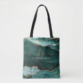 Turquoise Blauwgroen Agate Monogram Gold Glitter Tote Bag (Voorkant)
