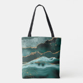 Turquoise Blauwgroen Agate Monogram Gold Glitter Tote Bag (Achterkant)