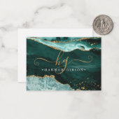 Turquoise Blauwgroen Agate Monogram Script Gold Gl Notitiekaartje (Voorkant / Achterkant in situ)