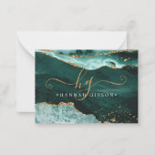 Turquoise Blauwgroen Agate Monogram Script Gold Gl Notitiekaartje (Voorkant)