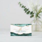 Turquoise Blauwgroen Agate Script Monogram Gold Gl Visitekaartje (Staand voorkant)