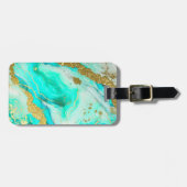 Turquoise Blauwgroen Alcoholinkt Faux Gold Custom Bagagelabel (Voorkant horizontaal)