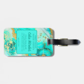Turquoise Blauwgroen Alcoholinkt Faux Gold Custom Bagagelabel (Achterkant horizontaal)