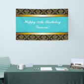 Turquoise Blauwgroen Any Age Gold Damask Birthday Spandoek (Beurs)