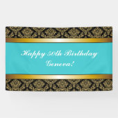 Turquoise Blauwgroen Any Age Gold Damask Birthday Spandoek (Horizontaal)