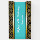 Turquoise Blauwgroen Any Age Gold Damask Birthday Spandoek (Verticaal)