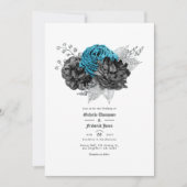 Turquoise - Blauwgroen Black en Silver Floral Kaart (Voorkant)