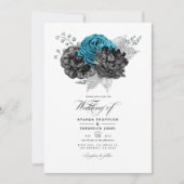  Turquoise - Blauwgroen Black en Silver Floral Kaart (Voorkant)