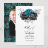 Turquoise - Blauwgroen Black en Silver Floral Kaart (Voorkant / Achterkant)