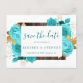 Turquoise Blauwgroen Blauw Aqua Gold Floral Bewaar Briefkaart (Voorkant)
