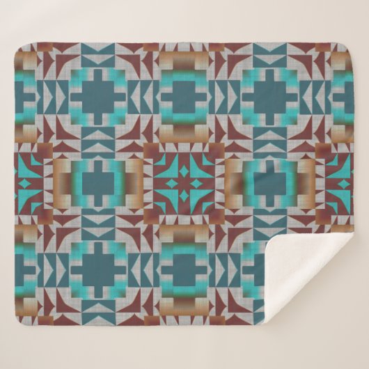 Turquoise Blauwgroen Blauw Donkerrood Bruin Grijs  Sherpa Deken (Voorkant (horizontaal))