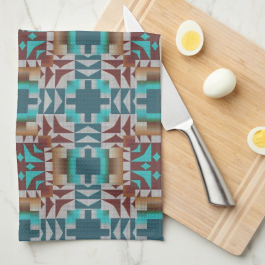 Turquoise Blauwgroen Blauw Donkerrood Bruin Grijs  Theedoek (Quarter Fold)