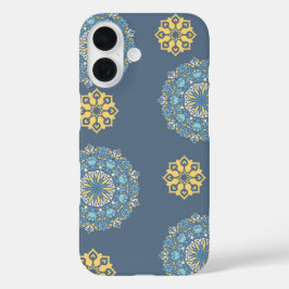 Turquoise Blauwgroen Blauw en geel Mandala Kunstpa iPhone 16 Hoesje