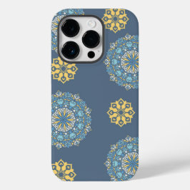 Turquoise Blauwgroen Blauw en geel Mandala Kunstpa Case-Mate iPhone 14 Pro Hoesje