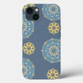 Turquoise Blauwgroen Blauw en geel Mandala Kunstpa Case-Mate iPhone Case