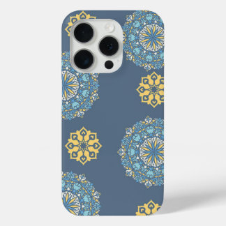 Turquoise Blauwgroen Blauw en geel Mandala Kunstpa iPhone 15 Pro Case