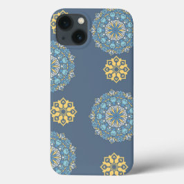 Turquoise Blauwgroen Blauw en geel Mandala Kunstpa Case-Mate iPhone Case