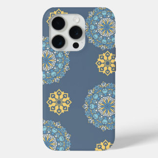 Turquoise Blauwgroen Blauw en geel Mandala Kunstpa iPhone 15 Pro Case