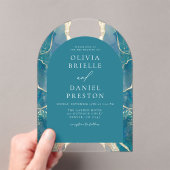 Turquoise Blauwgroen Blauw Goud Agaat Huwelijk Ele Acryl Uitnodigingen (Insitu (Draagbaar))