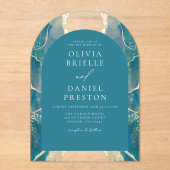 Turquoise Blauwgroen Blauw Goud Agaat Huwelijk Ele Acryl Uitnodigingen (Voorkant)