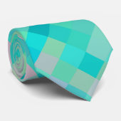 Turquoise Blauwgroen Blauw Roze Geel Patroon Stropdas (Opgerold)