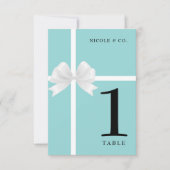 Turquoise Blauwgroen Blauw & Wit Bow Tafelnummers (Voorkant)