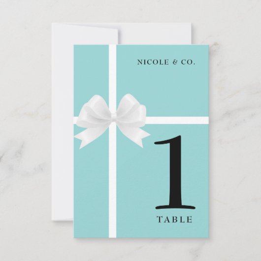 Turquoise Blauwgroen Blauw & Wit Bow Tafelnummers (Voorkant)
