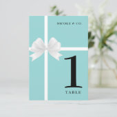 Turquoise Blauwgroen Blauw & Wit Bow Tafelnummers (Staand voorkant)