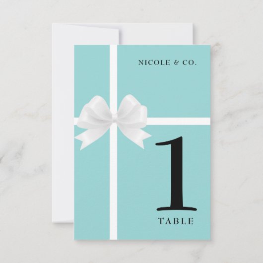 Turquoise Blauwgroen Blauw & Wit Bow Tafelnummers (Achterkant)