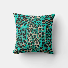 Turquoise Blauwgroen Blauwe Luipaard Print Kussen