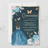 Turquoise Blauwgroen Bloemen Vlinder Goud Quincean Kaart (Voorkant)