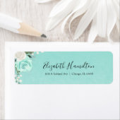 Turquoise Blauwgroen Bloemen Waterverf Elegant Etiket (Insitu)