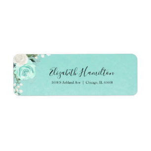 Turquoise Blauwgroen Bloemen Waterverf Elegant Etiket