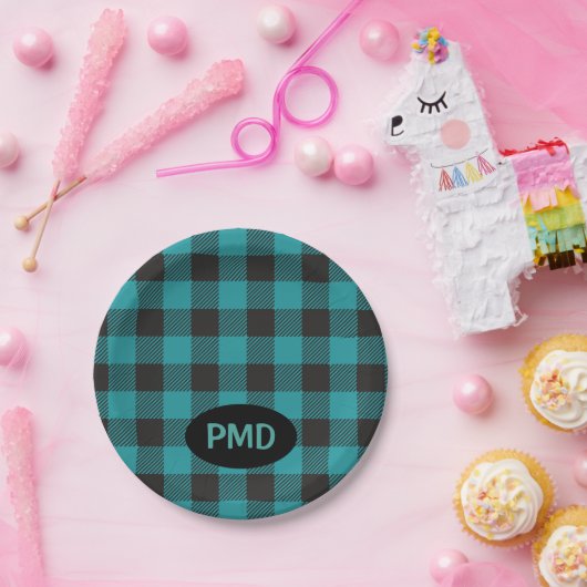 Turquoise Blauwgroen Blue Black Buffalo Plays Mono Papieren Bordje (Feest)