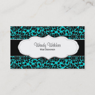 Turquoise/Blauwgroen Blue Damask Visitekaartjes