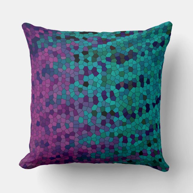 Turquoise Blauwgroen Blue en Paars Violet Mosaic Kussen (Voorkant)