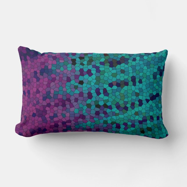 Turquoise Blauwgroen Blue en Paars Violet Mosaic Kussen (Voorkant)