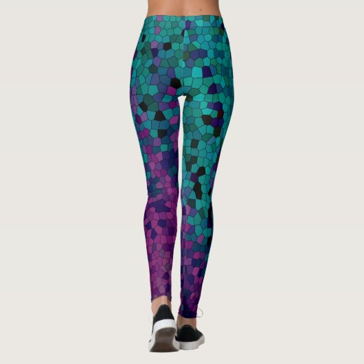 Turquoise Blauwgroen Blue en Paars Violet Mosaic Leggings (Achterkant)