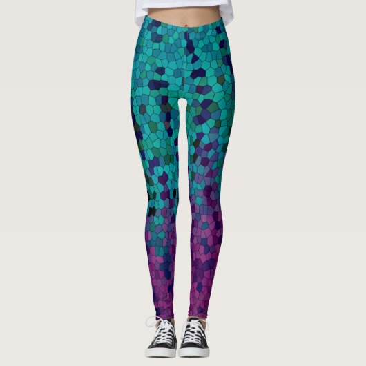Turquoise Blauwgroen Blue en Paars Violet Mosaic Leggings (Voorkant)
